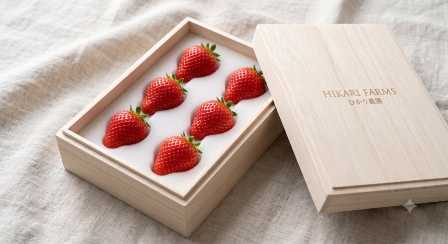 Hikari Farms branded gift box packaging